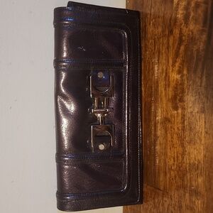 Anne Klein Leather Eggplant Clutch with Silver Buckle